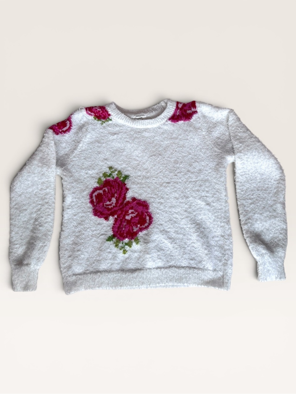 Maurices Floral Eyelash Knit Sweater | Size Large | Soft Cozy Rose Crewneck